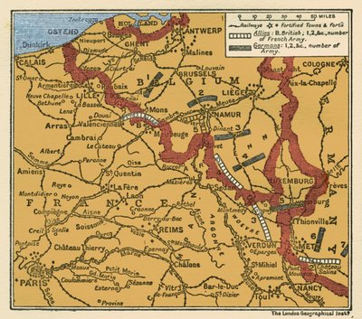 Kart over hærenes posisjoner fra første verdenskrig, 22. august 1914 av Unbekannter Künstler