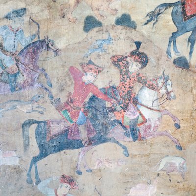 Veggmalerier ved Qeysarieh-portalen, Naqsh-e Jahan Imam-plassen, Esfahan, Iran (fresco) av Unbekannter Künstler