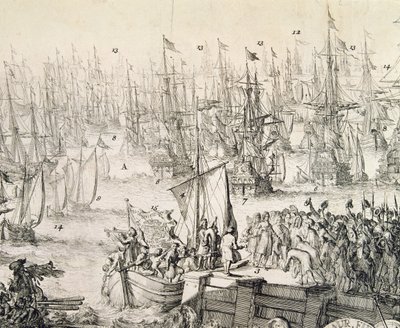 William av Oransje seilte mot England i november 1688 (gravering) av Unbekannter Künstler