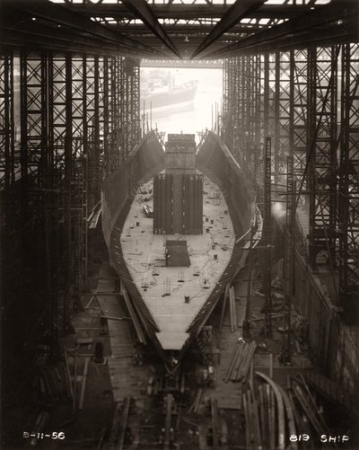 Arbeidet starter på Northbanks skott ved verftet til William Doxford & Sons, Sunderland, 8. november 1956 (s/hvitt-bilde) av Unbekannter Künstler
