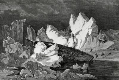 Vraket av Hansa knust av is, oktober 1869, Polhavet, andre tyske nordpolekspedisjonen av William M. Timlin