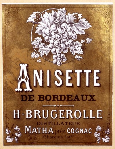 flaskeetikett av Anisette de Bordeaux, sent på 1800-tallet av Unbekannter Künstler