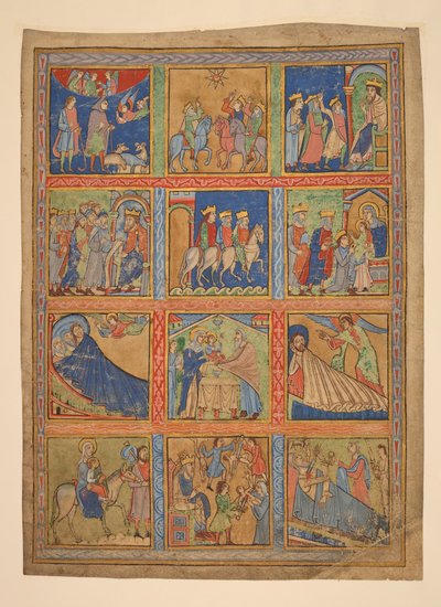 f. 1: En serie på 24 miniatyrer fra Kristi liv; Syv utklipp fra illuminerte manuskripter. 1100-tallet-1400-tallet Syv utskjæringer fra illuminerte manuskripter. 1100-tallet-1400-tallet av Unbekannter Künstler