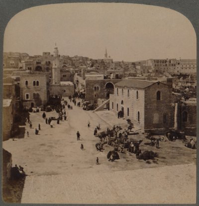 Betlehem i Judea, Jesu fødested, Palestina, 1896. av Underwood and Underwood