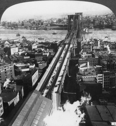 Brooklyn Bridge, New York City, New York, USA, slutten av 1800- eller begynnelsen av 1900-tallet. av Underwood and Underwood