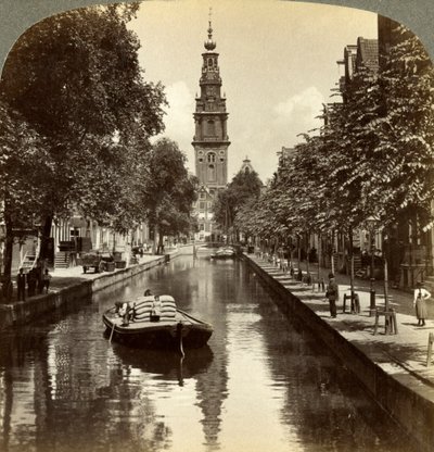 Kanal, Amsterdam, Nederland. av Underwood and Underwood
