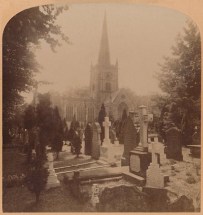 Church i Stratford-on-Avon, England - hvor ligger de jordiske restene av Shakspeare, 1900. av Underwood and Underwood