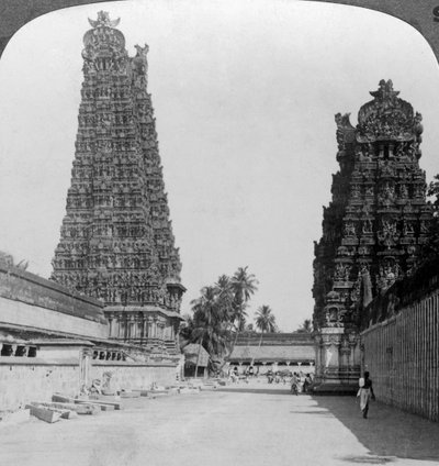 Gopuram, Sri Meenakshi Hindu Temple, Madurai, Tamil Nadu, India, ca 1900-tallet. av Underwood and Underwood