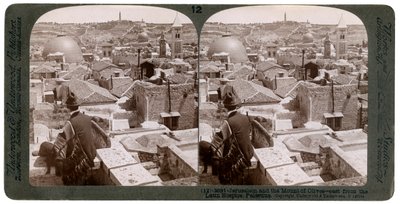 Jerusalem og Oljeberget, med utsikt østover fra Latin Hospice, Palestina, 1900-tallet. av Underwood and Underwood