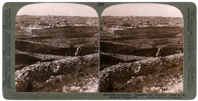 Jerusalem, sett fra sørøst, viser stedet for tempelet, Palestina, 1900-tallet. av Underwood and Underwood
