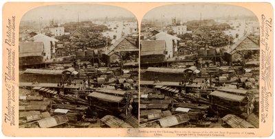 Ser nedover Pearl River Zhu Jiang ved Canton Guangzhou, Kina, 1900 av Underwood and Underwood