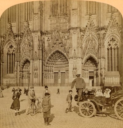 Hovedportal og forseggjort ornamentert fasade, katedralen, Köln, Tyskland, 1902. av Underwood and Underwood