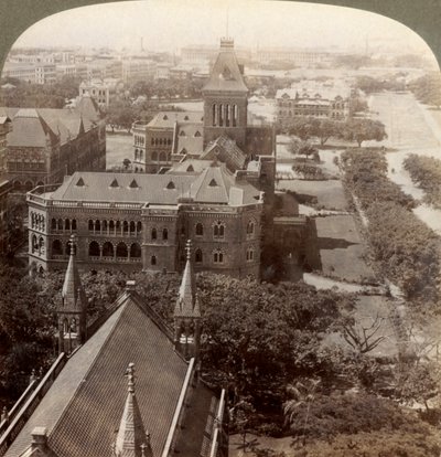 Over University and Secretariat Sq. tårnet, S. fra Rajabai Tower, Bombay, India, 1903. av Underwood and Underwood