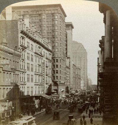 Skyskrapere, Randolph Street, Chicago, Illinois, USA, ca. sent på 1800-tallet. av Underwood and Underwood