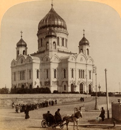 Vår Frelsers tempel, den største kirken i Moskva, Russland, 1898. av Underwood and Underwood
