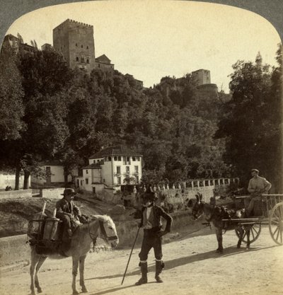 Alhambra, Granada, Andalusia, Spania. av Underwood and Underwood
