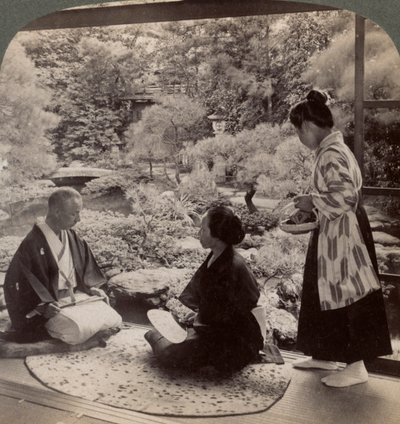 Hagene til hjemmet til Mr Y Namikawa, leder i kunstindustrien, Kyoto, Japan, 1904 av Underwood and Underwood