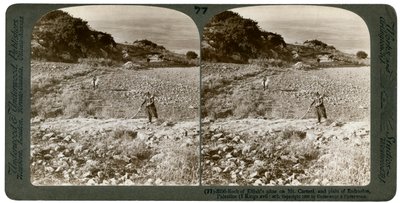 Klippen til Elias-alteret på Karmel-fjellet og Esdraelon-sletten, Palestina, 1900. av Underwood and Underwood