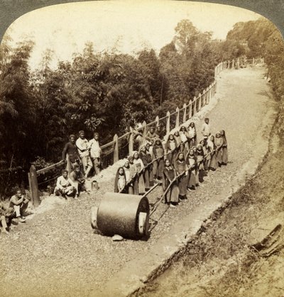 Kvinner som jobber på Darjeeling Highway, India. av Underwood and Underwood