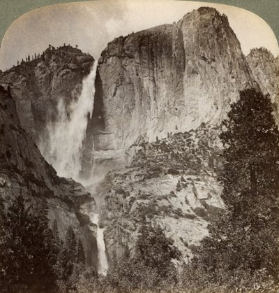 Yosemite Point og vindblåste Yosemite Falls, Yosemite Valley, California, USA, 1902 av Underwood and Underwood