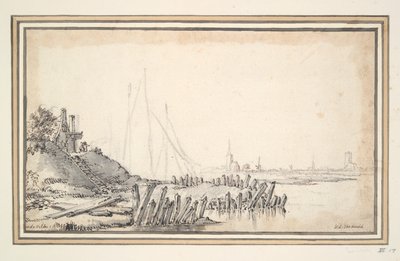 Et vertshus nær en elv av Unknown