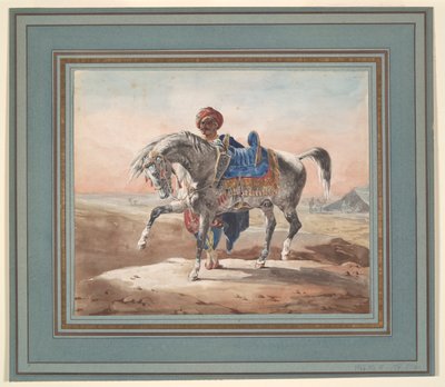 Araber som står ved en hest av Unknown