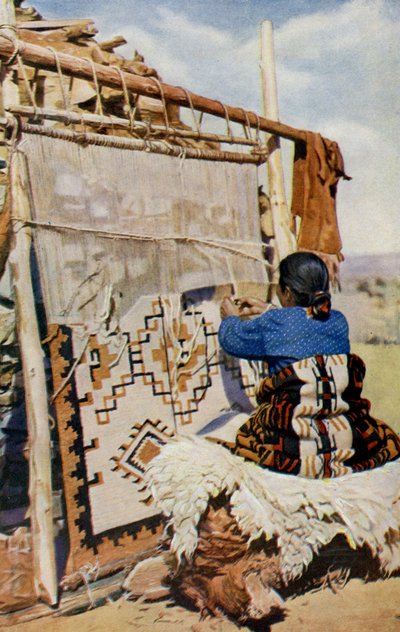 Arizona. I hjertet av Arizonas ørken er Navajo-tepper vevd, og deres skjønnhet og nytte tiltrekker seg mange kunder. 1920 av Unknown