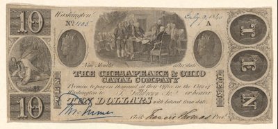 Bankseddel for $10 utstedt av The Chesapeake and Ohio Company med vignettbevis av Trumbull av Unknown