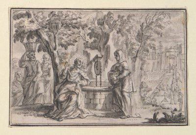 Kristus og den samaritanske kvinnen (Johannes 4), en av fire scener fra Kristi liv av Unknown