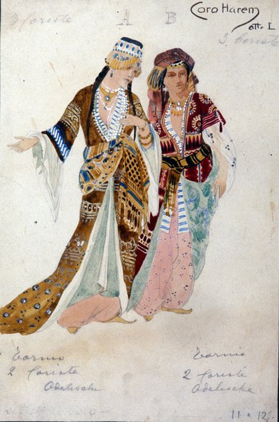 Kostymer for kvinnene i harem, fra Opera Oberon, av Carl Maria von Weber av Unknown