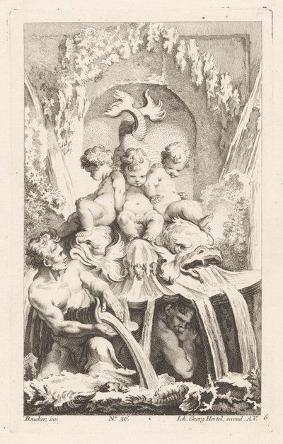 Fontene med putti og delfiner Diverses Fontaines (serietittel) av Unknown