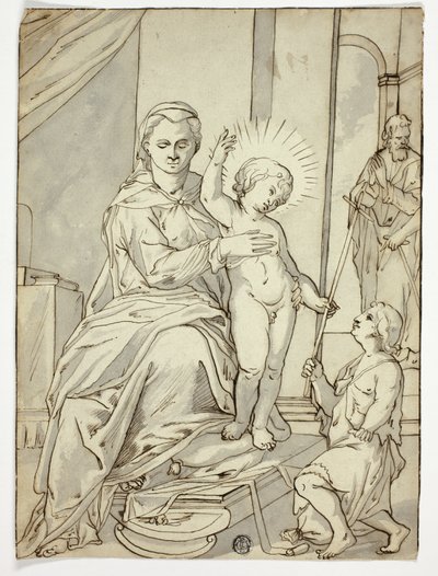 Hellig familie med spedbarnet Døperen Johannes av Unknown