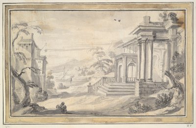 Italiensk landskap med imaginær villa av Unknown