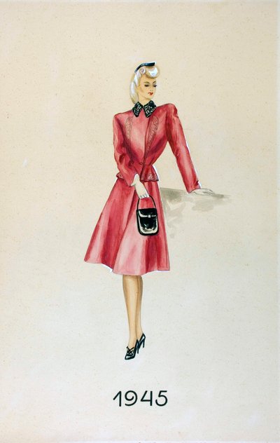 Modell i dress, holder en veske, 1945 av Unknown