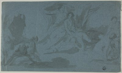 Mytologisk scene med kvinne som bader av Unknown
