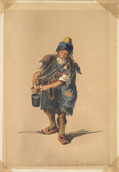 Bonde som heller væske fra en kantine rundt halsen hans av Unknown