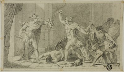Perseus konfronterer Phineas og hans tilhengere med hodet av Medusa av Unknown