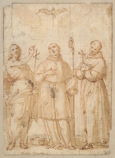 Saint John, Saint Charles Borromeo og Saint Francis under Den hellige ånds due av Unknown