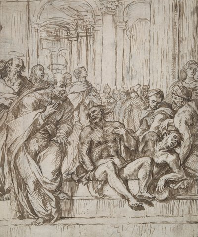 De hellige Peter og Paulus helbreder den lamme mannen av Unknown