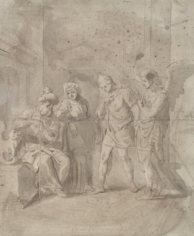 Tobit og engelen forlater sine foreldre av Unknown