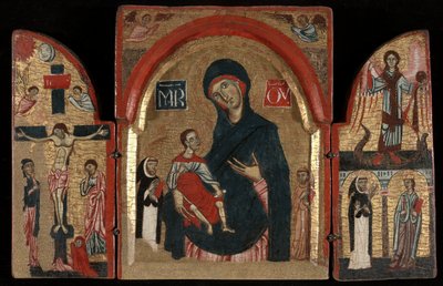 Triptych: Jomfru og barn med de hellige Dominic og Francis; Korsfestelsen; Den hellige Mikael med de hellige Peter Martyr og Katarina av Alexandria av Unknown