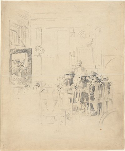 Uten tittel (Soldater på en kafé) av Unknown