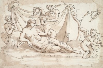 Venus og Amoretti og To Satyrer av Unknown