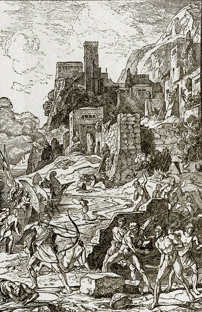 Vikinger som angriper kelterne, illustrasjon fra The Story of Man av J.W. Buel av Unknown