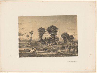Beitelandskap med beitende hester av Unknown