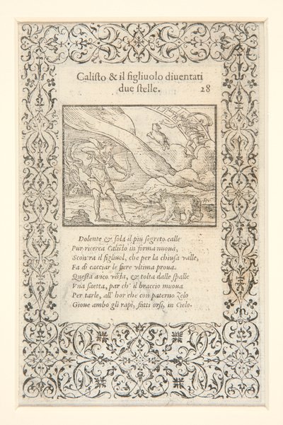 a) Calisto slått av Juno og endret til en bjørn; på verso: b) Calisto og hennes sønn blir to stjerner av Unknown