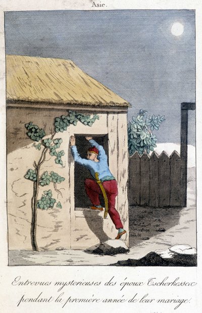 Diagram fra 1811 som illustrerer de mystiske intervjuene av Tscherkessens ektefeller i løpet av det første året av ekteskapet deres (Asia). av Unknown artist