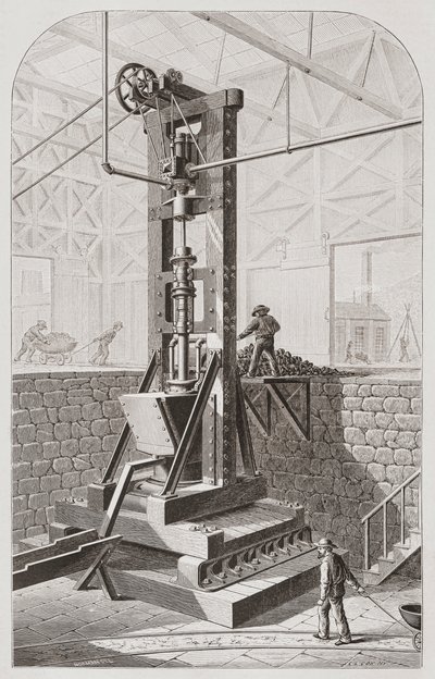 1800-talls stempelfabrikk, også kjent som et stempelbatteri eller stempelmølle av Unknown artist