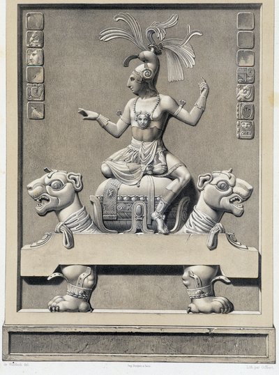A King on a Sopha - i "" Ancient Monuments of Mexico: Palenqué and Other Ruins of the Ancient Civilization of Mexico"" av Brasseur de Bourbourg, Paris av Unknown artist