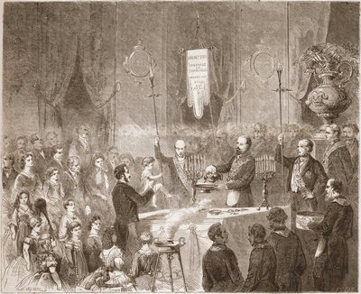 En Maconnic Bapteme på hytta til Fraternelle Amitive i 1861. av Unknown artist
